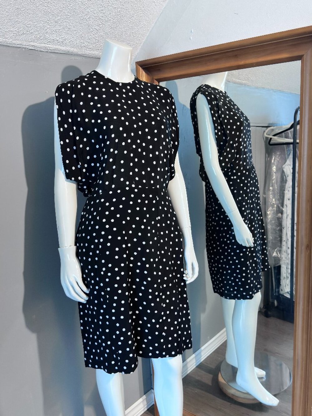Maeve Anthropologie Polka Dot Dress Black White Dolman Open Back Medium